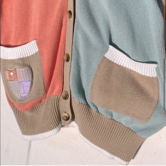 Vintage La Mode Spruce Ridge Pastel Colour Block Button Up Knit Cardigan M - Picture 8 of 14